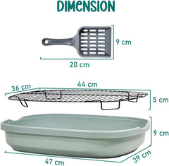 Dog training tray, Splash-proof dog toilet with Stainless steel grid, Raised design, and Litter scoop, Durable plastic dog tray for small to medium dogs, Keep paws dry & Floor clean 47 cm