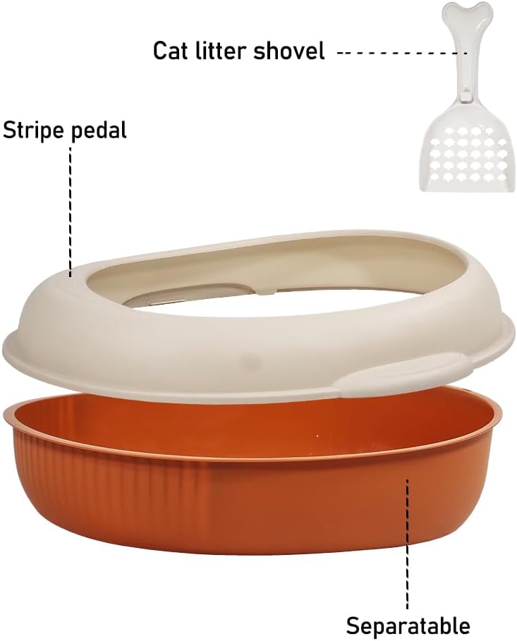 Cat litter box with Detachable design, Leak-proof base, Portable handle, and Litter scoop, Semi-enclosed cat toilet for indoor cats & kittens, Durable PP material, Easy to clean 38 cm