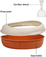 Cat litter box with Detachable design, Leak-proof base, Portable handle, and Litter scoop, Semi-enclosed cat toilet for indoor cats & kittens, Durable PP material, Easy to clean 38 cm