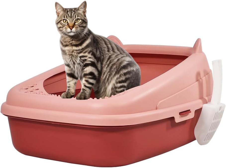Semi-enclosed cat litter box with Splash-proof design, Sand filter holes, Litter scoop, and Detachable design, Leak-proof & Splash-proof cat toilet for indoor cats, Easy to clean 58 cm