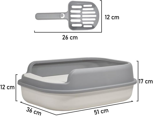 Cat litter box with Detachable design, Raised edges, Sand Filter hose, and Litter scoop, Splash-roof cat toilet for cats & kittens, Splash-proof design, Ideal for indoor/outdoor use 36 cm (Grey)