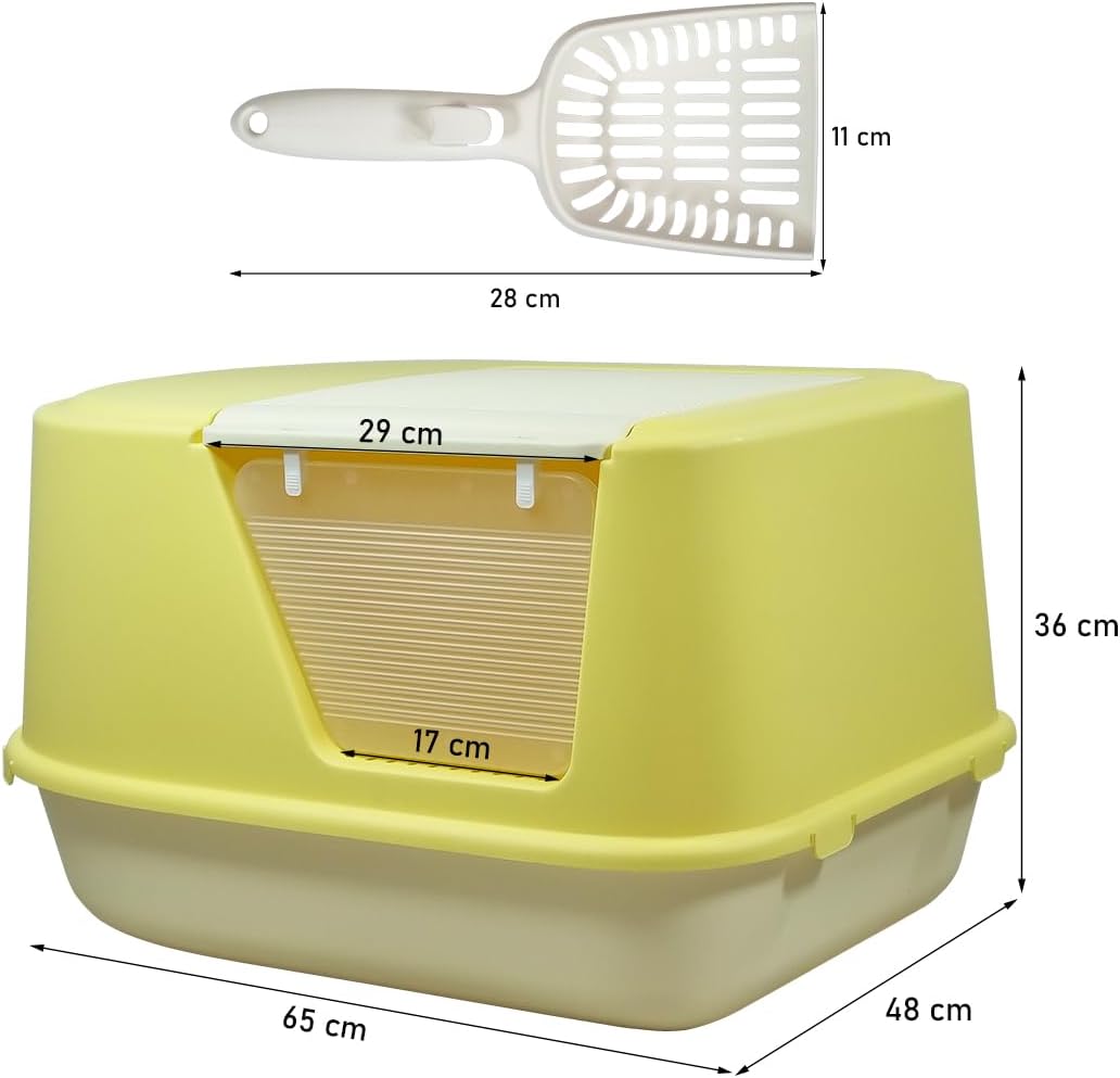 Enclosed cat litter box for Indoor cats & kittens, Durable plastic cat litter box with Transparent door, Litter scoop, and Sand drop pedal, Splash-resistant cat toilet, Easy to clean 65 cm
