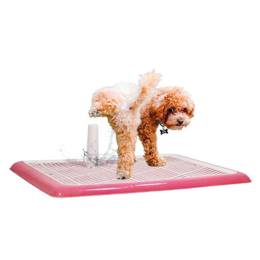 Dog training pads pet toilet for All-sized breeds, Durable plastic construction with Grid pattern, Detachable Pee Post, and Non-slip bottom, keeps paws dry & floor clean, 65 cm (Pink)