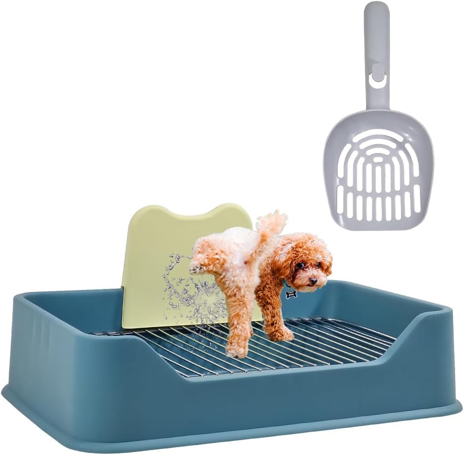 Dog Potty Tray - Dog Toilet for Small to Medium Dogs | Pet Plastic Puppy Training Seat with Splash Proof Design, Stainless Steel Grid & Detachable Pee Post | Indoor & Outdoo