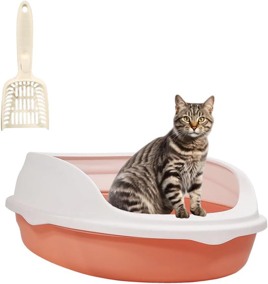Semi-enclosed cat litter box with Splash-proof design, Detachable design, and Litter scoop, Durable plastic cat litter box for medium to large cats, Ideal for indoor/outdoor use 52 cm