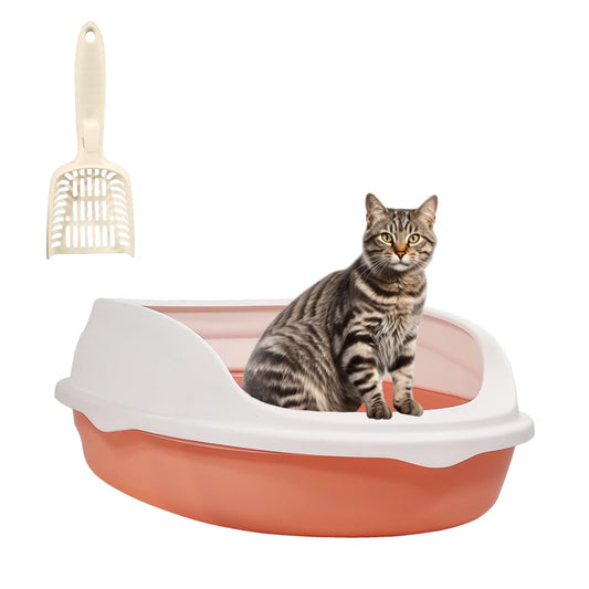 Cat litter box for Medium to Large cats, Durable plastic pet toilet with Leak-proof design, Litter scoop, and Detachable design, Suitable for indoor/outdoor use, Easy to clean, 52 cm (Pink)