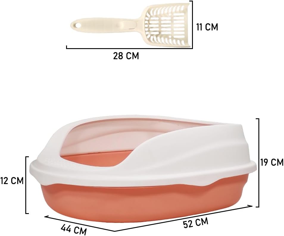 Semi-enclosed cat litter box with Splash-proof design, Detachable design, and Litter scoop, Durable plastic cat litter box for medium to large cats, Ideal for indoor/outdoor use 52 cm