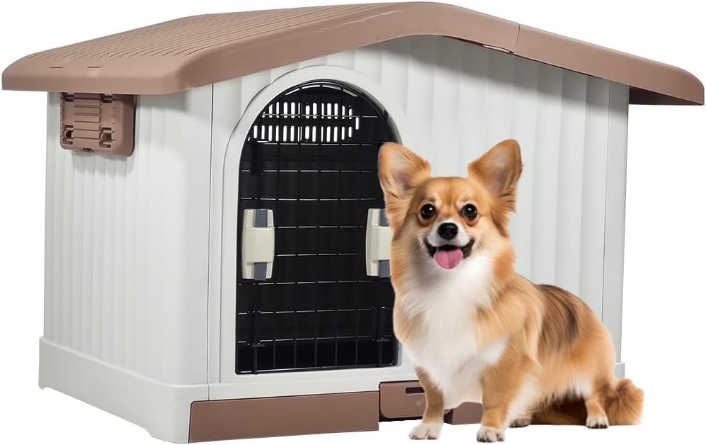 Plastic dog house for small to medium-sized Dogs, Durable PP Material dog house with Liftable Roof, Air vents, and Removable tray, Easy clean & Quick assembly for Indoor & Outdoor 88 cm