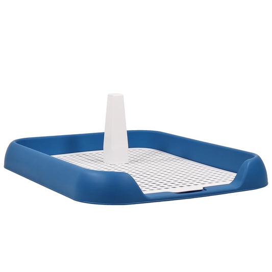 Flat dog toilet, Reusable dog potty trainer dog toilet tray with Pee guide post and Detachable grid design, Durable plastic pee pad holder for small to medium dogs, 45 cm (Blue)