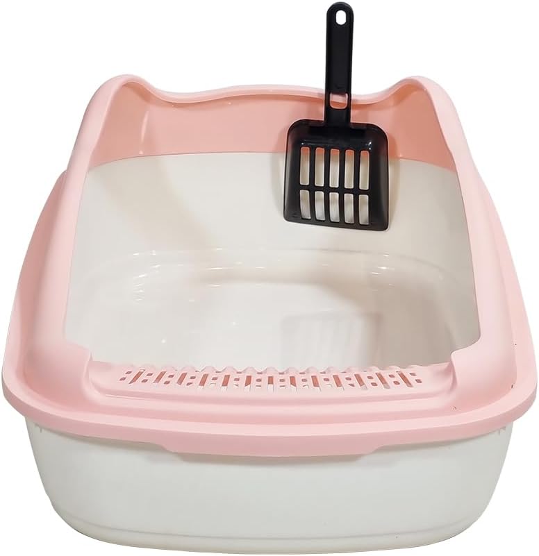Anti-splash cat litter box with Enclosed design, Easy to clean, Durable plastic material and Removable, Cat Litter Pan with Scoop, Portable, Large size, High fence, and All size cats