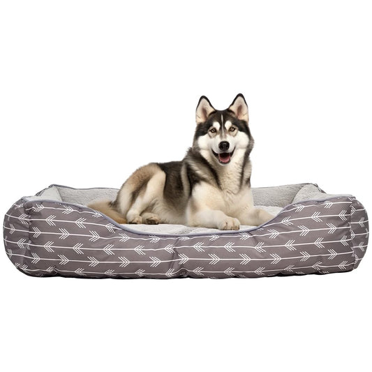 Cozy dog bed for medium to large breeds, Calming rectangle sleeping bed with Soft plush fabric, Removable cushion, and Non-slip bottom, Machine washable, 90 cm (Grey)