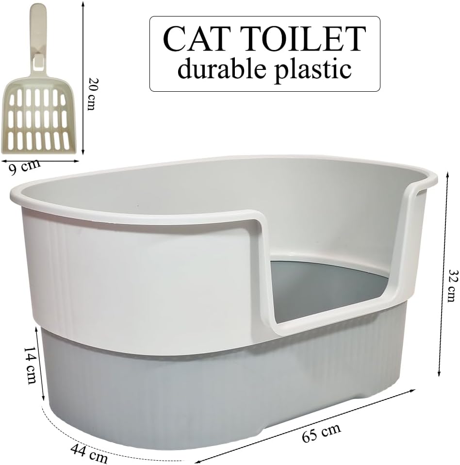 Cat litter box with Extra-large design, Deep high walls, Litter scoop and Low entrance, 78 cm Spacious cat toilet with Odor control, Anti-splash, Durable plastic and Non-stick, Easy to clean