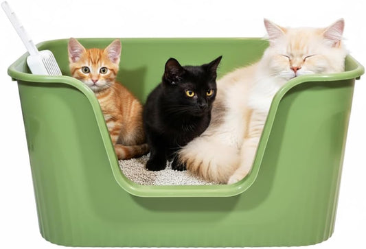 Cat litter box with Extra-large design, Deep high walls, Litter scoop and Low entrance, 78 cm Spacious cat toilet with Odor control, Anti-splash, Durable plastic and Non-stick, Easy to clean