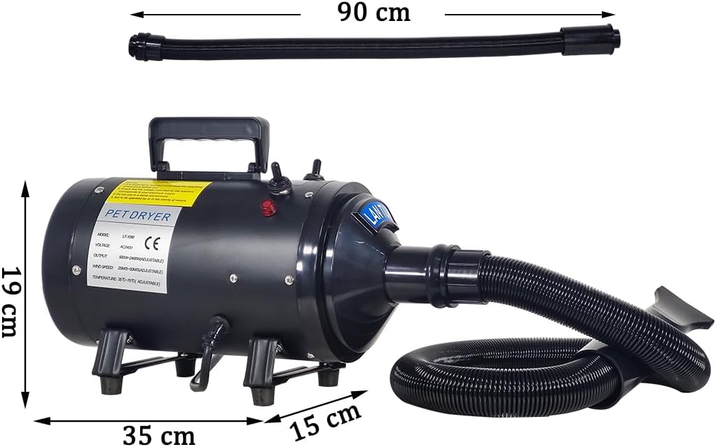 Dog Grooming - Pet Grooming Hair Dryer Blower Vacuum for Cat & Dogs- 240V Blowing Machine with Adjustable Speed & Heat, Low-Noise Design, Durable ABS Body, Portable Handle,3 Nozzles,(Black)