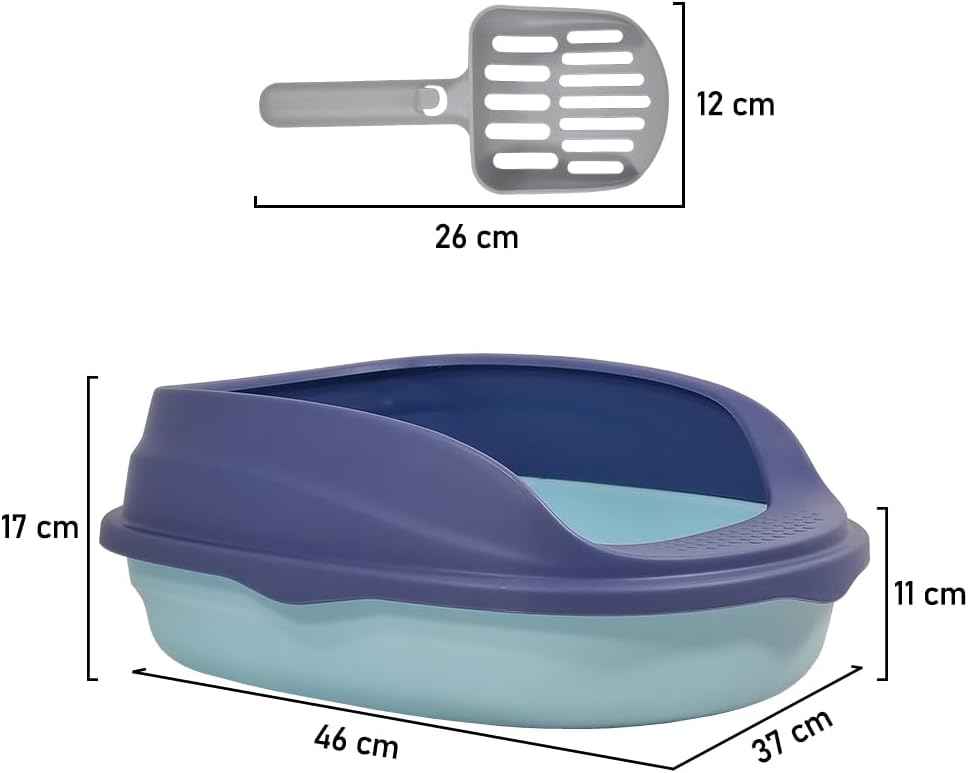 Semi-enclosed cat litter box for medium-sized cats, Durable plastic cat toilet with Splash-proof design, Detachable design, and Litter scoop, Ideal for indoor/outdoor use 46 cm