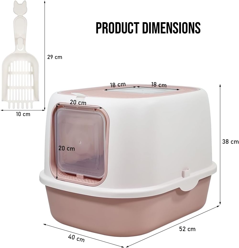 Fully enclosed cat litter box for cats & kittens, Durable plastic cat litter box with Front entry and Top exit, Litter scoop, and Odor control, Ideal for indoor/outdoor, Easy to clean 52 cm