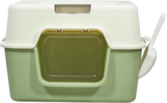 Cat litter box for Indoor cats, Fully enclosed cat toilet with Detachable design, Transparent doors, Filter holes, and Litter scoop, Durable plastic cat litter box, Easy to clean 52 cm