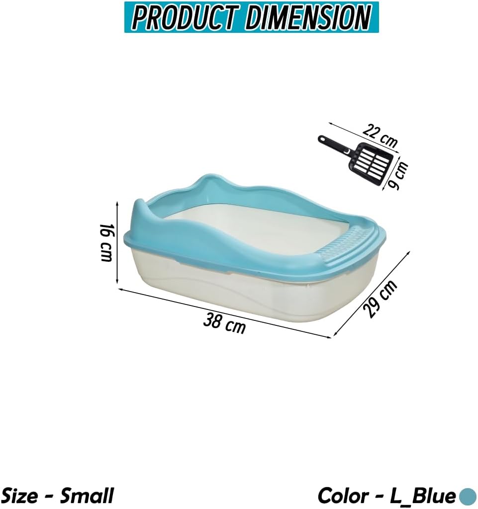 Anti-splash cat litter box with Enclosed design, Easy to clean, Durable plastic material and Removable, Cat Litter Pan with Scoop, Portable, Large size, High fence, and All size cats