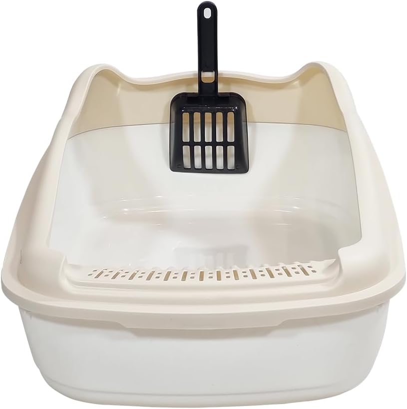 Anti-splash cat litter box with Enclosed design, Easy to clean, Durable plastic material and Removable, Cat Litter Pan with Scoop, Portable, Large size, High fence, and All size cats