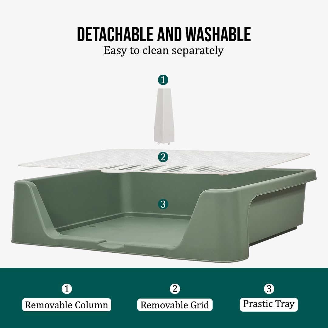 Pet dog toilet for medium-large breeds, Durable plastic dog tray with Column design, Raised fence, and Detachable grid design, Leak-proof dog potty tray, Ideal for indoor & outdoor 50 cm