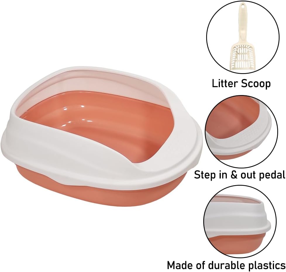 Semi-enclosed cat litter box with Splash-proof design, Detachable design, and Litter scoop, Durable plastic cat litter box for medium to large cats, Ideal for indoor/outdoor use 52 cm
