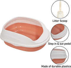 Semi-enclosed cat litter box with Splash-proof design, Detachable design, and Litter scoop, Durable plastic cat litter box for medium to large cats, Ideal for indoor/outdoor use 52 cm