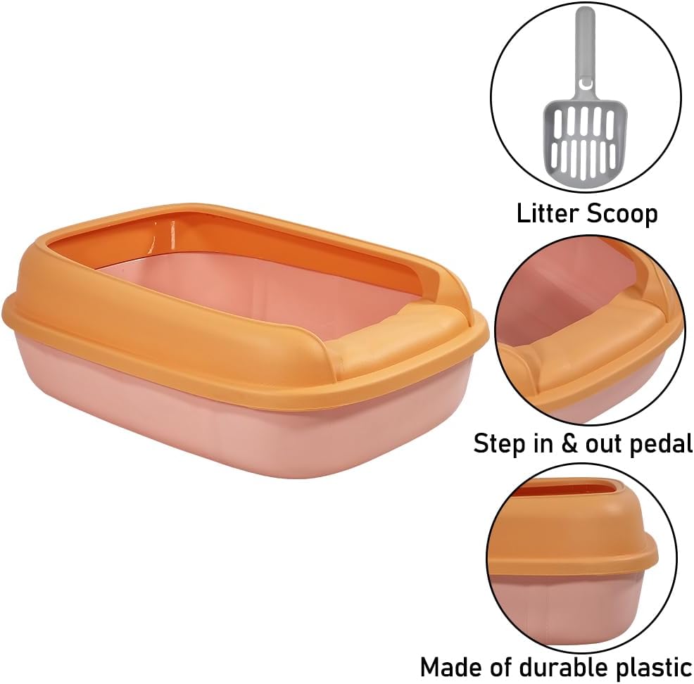 Cat litter box for medium to large cats, Semi-enclosed cat litter box with Detachable design, Durable plastic, Raised fence, and Litter scoop, Ideal for indoor/outdoor, Splash-proof 65 cm
