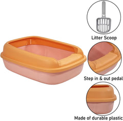 Cat litter box for medium to large cats, Semi-enclosed cat litter box with Detachable design, Durable plastic, Raised fence, and Litter scoop, Ideal for indoor/outdoor, Splash-proof 65 cm