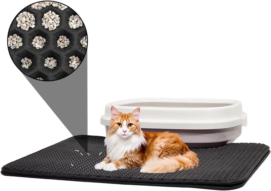 Cat litter mat with Honeycomb design, Water-resistant, and Washable EVA material, Double layer cat litter mat for Indoor cat litter boxes, Ideal for Multi-cat household, Easy to clean