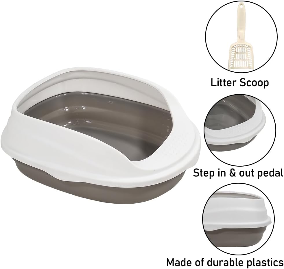 Semi-enclosed cat litter box with Splash-proof design, Detachable design, and Litter scoop, Durable plastic cat litter box for medium to large cats, Ideal for indoor/outdoor use 52 cm