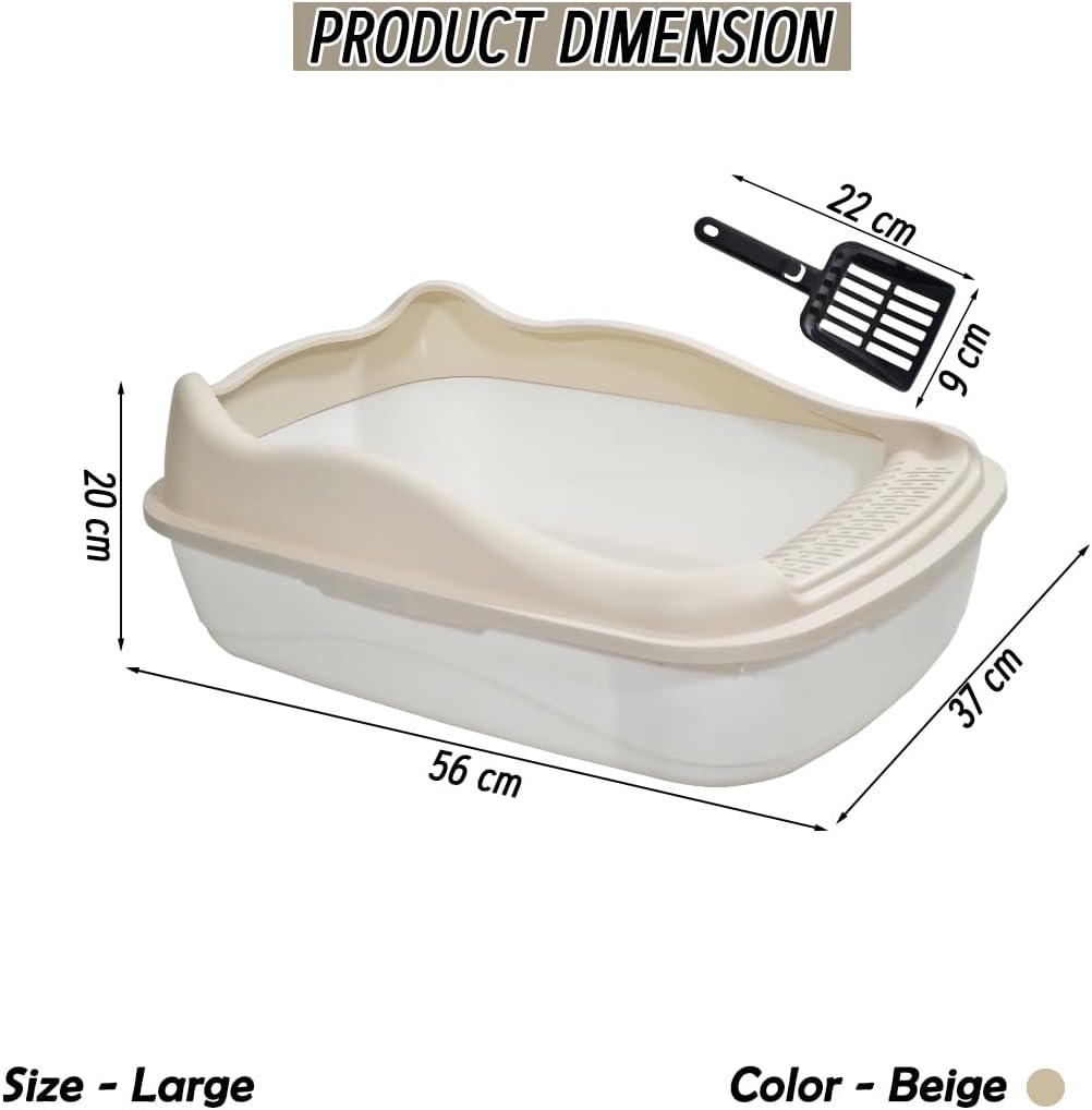 Anti-splash cat litter box with Enclosed design, Easy to clean, Durable plastic material and Removable, Cat Litter Pan with Scoop, Portable, Large size, High fence, and All size cats