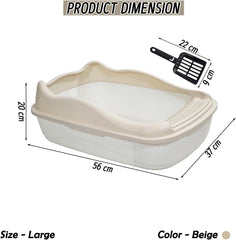 Anti-splash cat litter box with Enclosed design, Easy to clean, Durable plastic material and Removable, Cat Litter Pan with Scoop, Portable, Large size, High fence, and All size cats