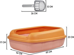 Cat litter box for medium to large cats, Semi-enclosed cat litter box with Detachable design, Durable plastic, Raised fence, and Litter scoop, Ideal for indoor/outdoor, Splash-proof 65 cm
