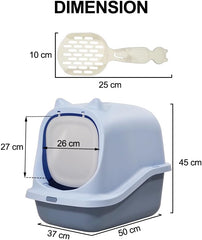Fully-enclosed cat litter box with Durable plastic, Carrying handle, Sand filter holes, and Litter scoop, Splash-proof cat toilet for Indoor cats & kittens, Easy to clean 45 cm