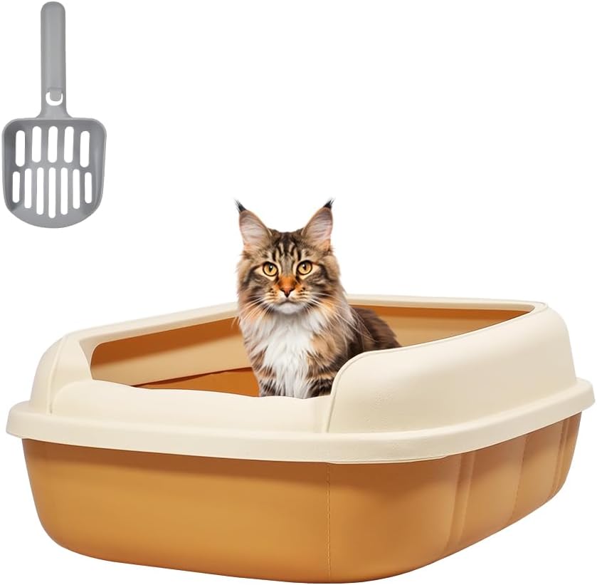 Cat litter box for medium to large cats, Semi-enclosed cat litter box with Detachable design, Durable plastic, Raised fence, and Litter scoop, Ideal for indoor/outdoor, Splash-proof 65 cm