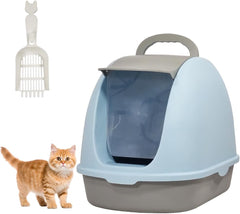 Fully-enclosed cat litter box with Portable handel, Flip cover entrance, Litter scoop, and Detachable design, Durable plastic cat toilet, Ideal for indoor/outdoor use, Easy to clean 38 cm