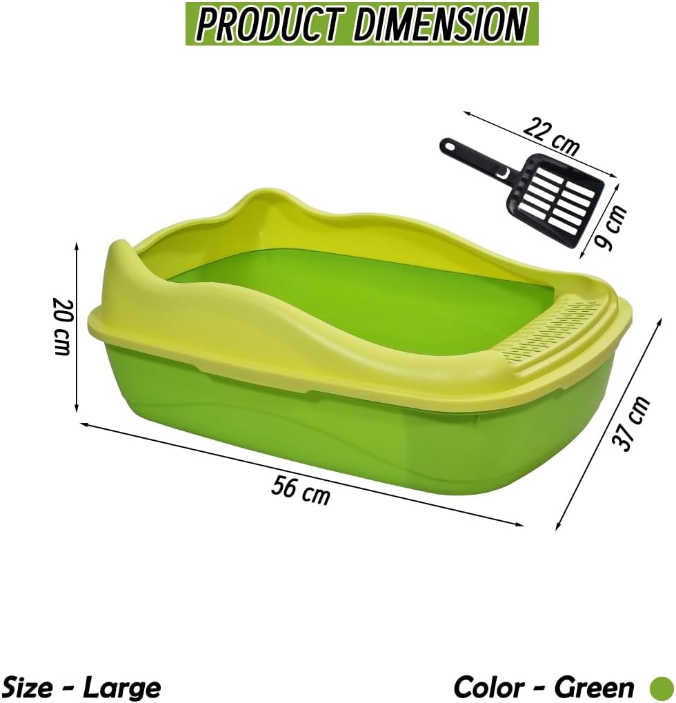 Anti-splash cat litter box with Enclosed design, Easy to clean, Durable plastic material and Removable, Cat Litter Pan with Scoop, Portable, Large size, High fence, and All size cats