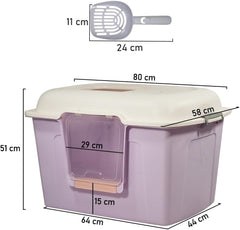 Large Enclosed cat litter box with Front entry & Top exit, Portable design, Sand drop pedal, and Litter scoop, Durable plastic cat toilet for indoor cats & kittens, Easy to clean 80 cm