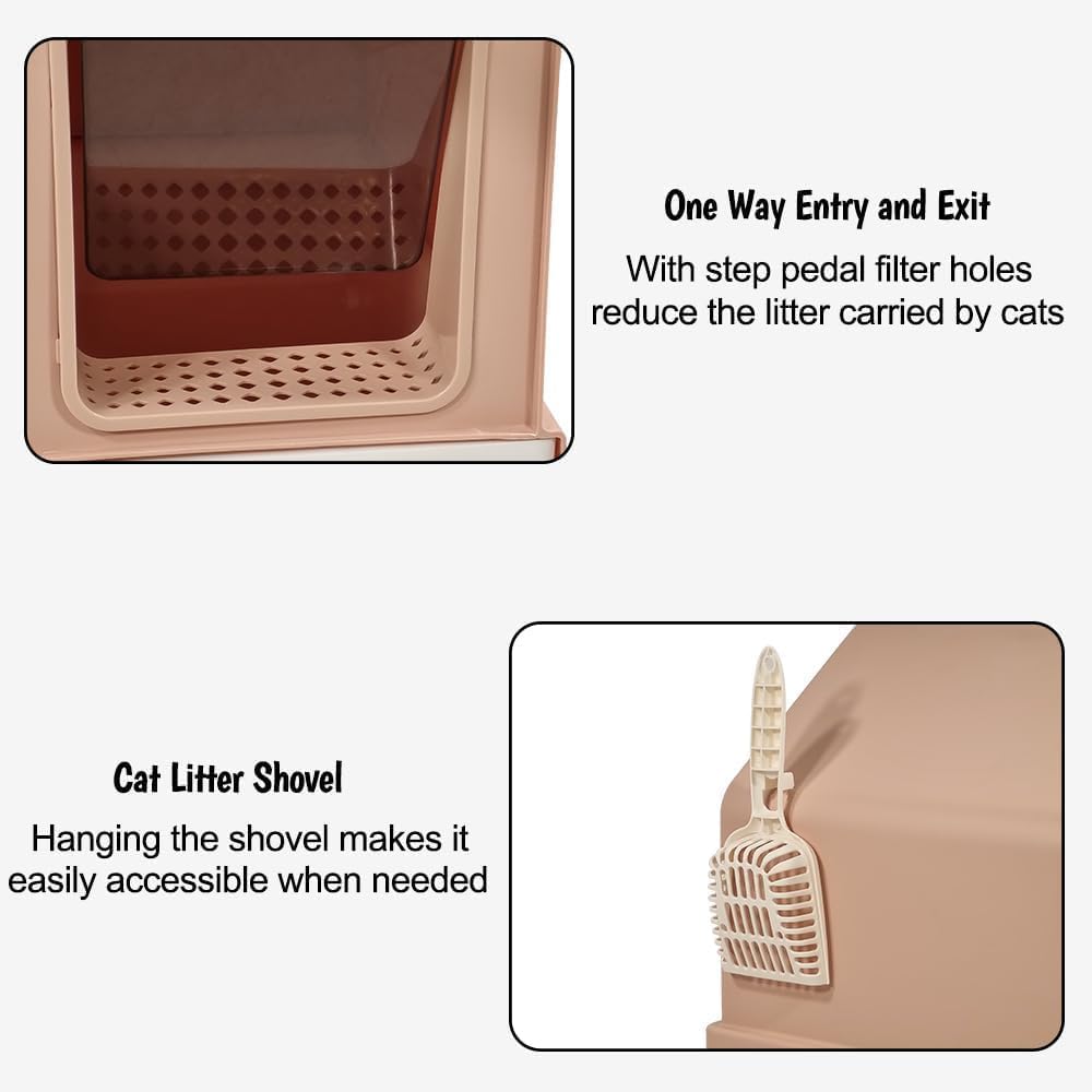Cat Litter Box with House-Shaped Design - Drawer-Type, Transparent Door, Enclosed Cat Litter Scoop & Cleaning Mat – Splash-Proof & Odor-Control Cat Toilet Box, Easy to Clean