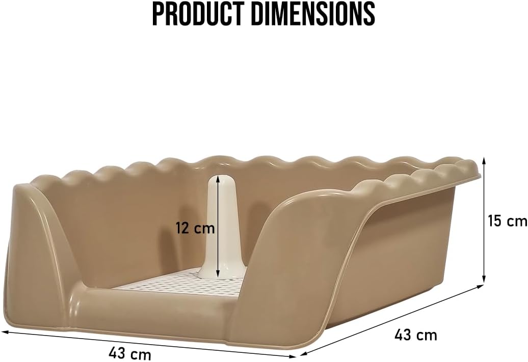 Dog toilet for small to medium dogs, Durable plastic dog potty with Raised fence, Column design, and Removable grid design, Easy training & Mess-free peeing 43 cm (Khaki)