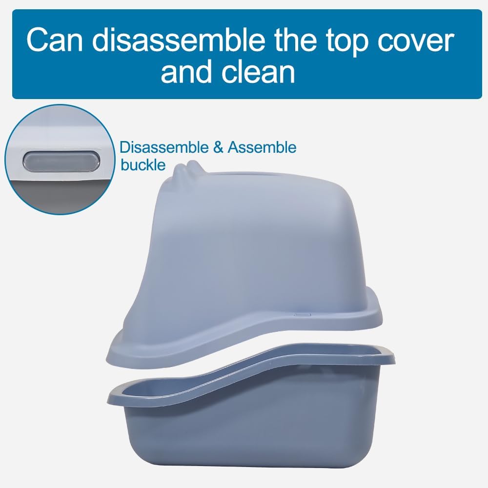 Fully-enclosed cat litter box with Durable plastic, Carrying handle, Sand filter holes, and Litter scoop, Splash-proof cat toilet for Indoor cats & kittens, Easy to clean 45 cm