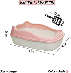 Anti-splash cat litter box with Enclosed design, Easy to clean, Durable plastic material and Removable, Cat Litter Pan with Scoop, Portable, Large size, High fence, and All size cats