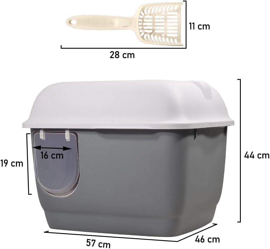 Fully-enclosed cat litter box with Corridor entry & exit, Transparent door, Litter scoop, and Open-top design, Splash-proof cat toilet for Indoor cats & kittens, Easy to clean 57 cm