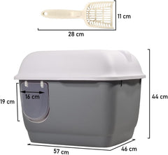 Fully-enclosed cat litter box with Corridor entry & exit, Transparent door, Litter scoop, and Open-top design, Splash-proof cat toilet for Indoor cats & kittens, Easy to clean 57 cm
