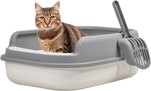 Cat litter box with Detachable design, Raised edges, Sand Filter hose, and Litter scoop, Splash-roof cat toilet for cats & kittens, Splash-proof design, Ideal for indoor/outdoor use 36 cm (Grey)