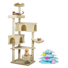 Cat Tree for Large Cats with Toy - Cat House with Padded Perch - Cozy Cat Condos & Scratching Posts - Premium Quality Multi-level Cat Tower for Indoor Cats & Kittens (Beige)