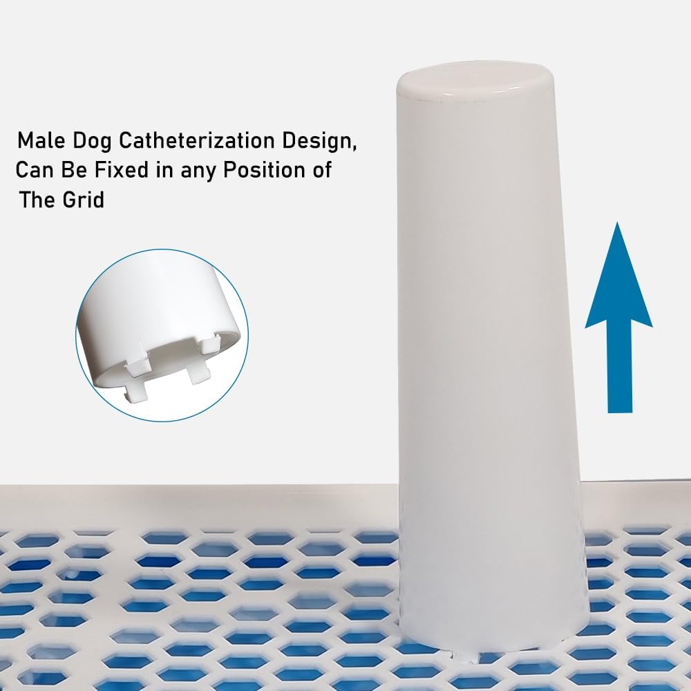 Dog Potty Training Tray - Dog Toilet Pee Pad with Detachable Pee Post - Grid Design & Non-slip Bottom - Indoor/Outdoor Pet Dog Toilet Tray for Large Dogs - Keep Floor Clean 65 cm