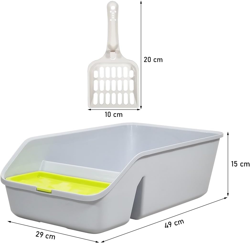 Semi-enclosed cat litter box for Kittens and Adult cats, Durable plastic cat toilet with Splash-proof design, built-in litter scoop, and Low entrance, Easy to clean 49 cm