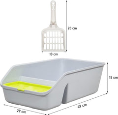 Semi-enclosed cat litter box for Kittens and Adult cats, Durable plastic cat toilet with Splash-proof design, built-in litter scoop, and Low entrance, Easy to clean 49 cm