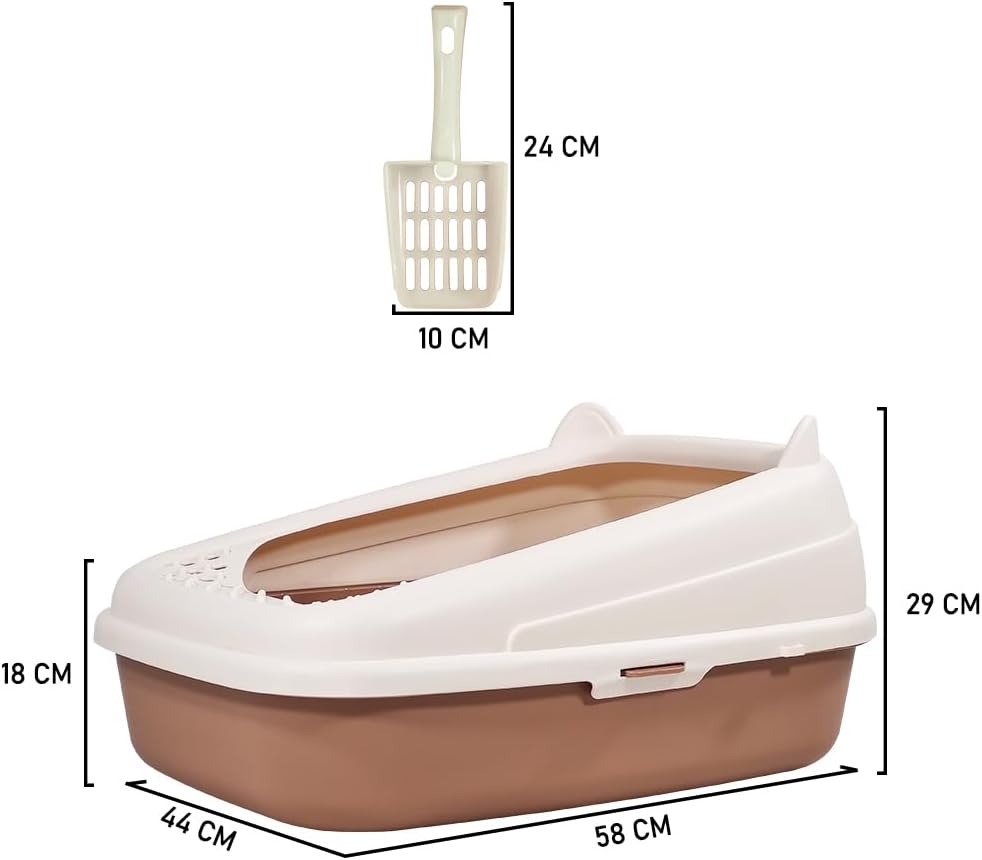 Semi-enclosed cat litter box with Splash-proof design, Sand filter holes, Litter scoop, and Detachable design, Leak-proof & Splash-proof cat toilet for indoor cats, Easy to clean 58 cm